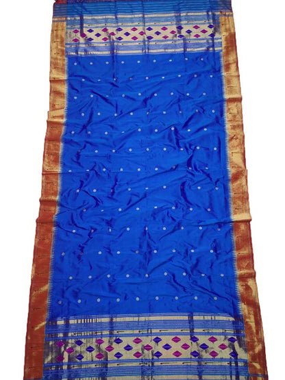 Blue Handloom Paithani Pure Silk Single Muniya Border Dupatta