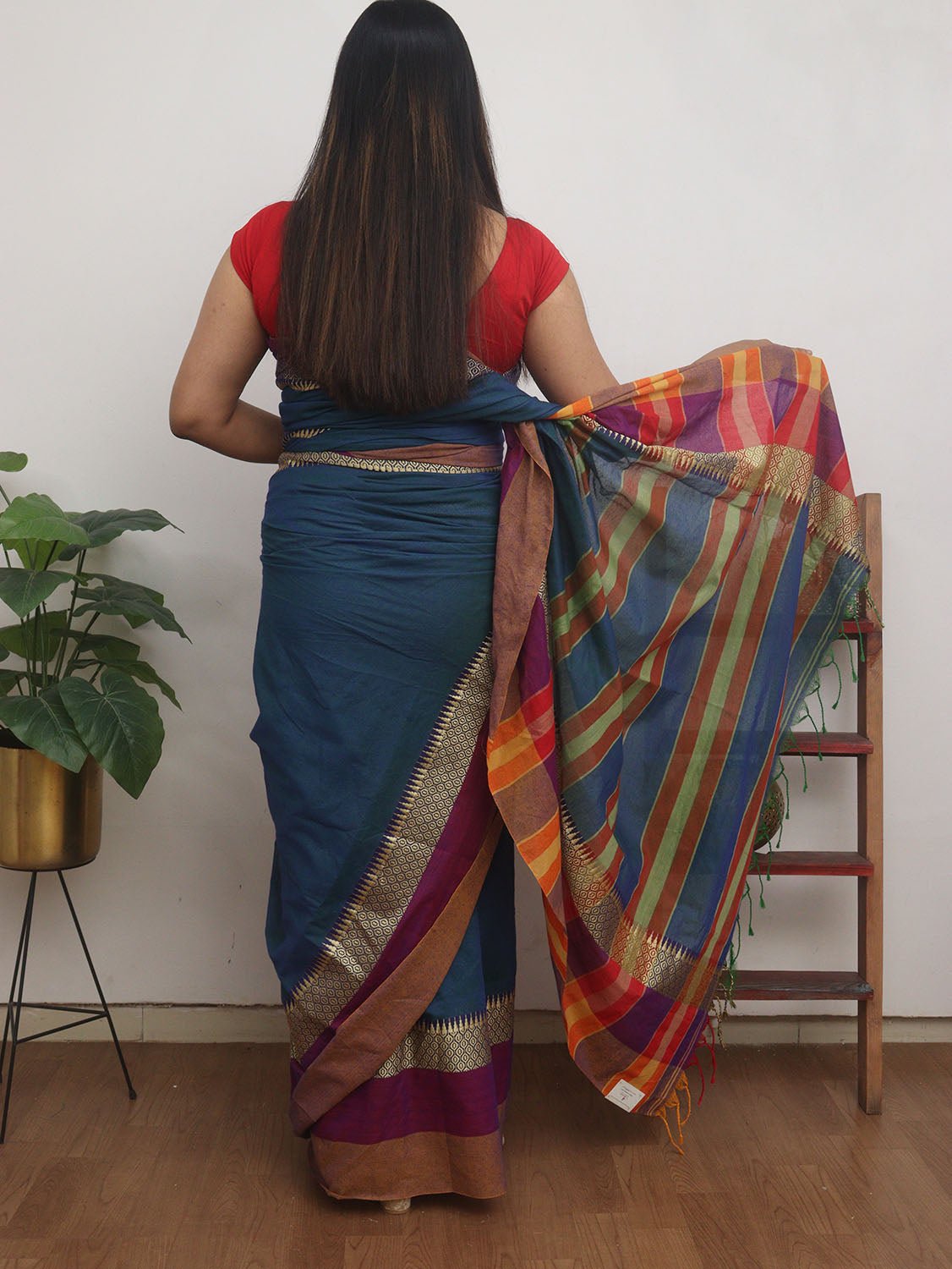 Blue Handloom Plain Bengal Cotton Saree - Luxurion World