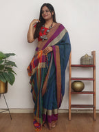 Blue Handloom Plain Bengal Cotton Saree - Luxurion World