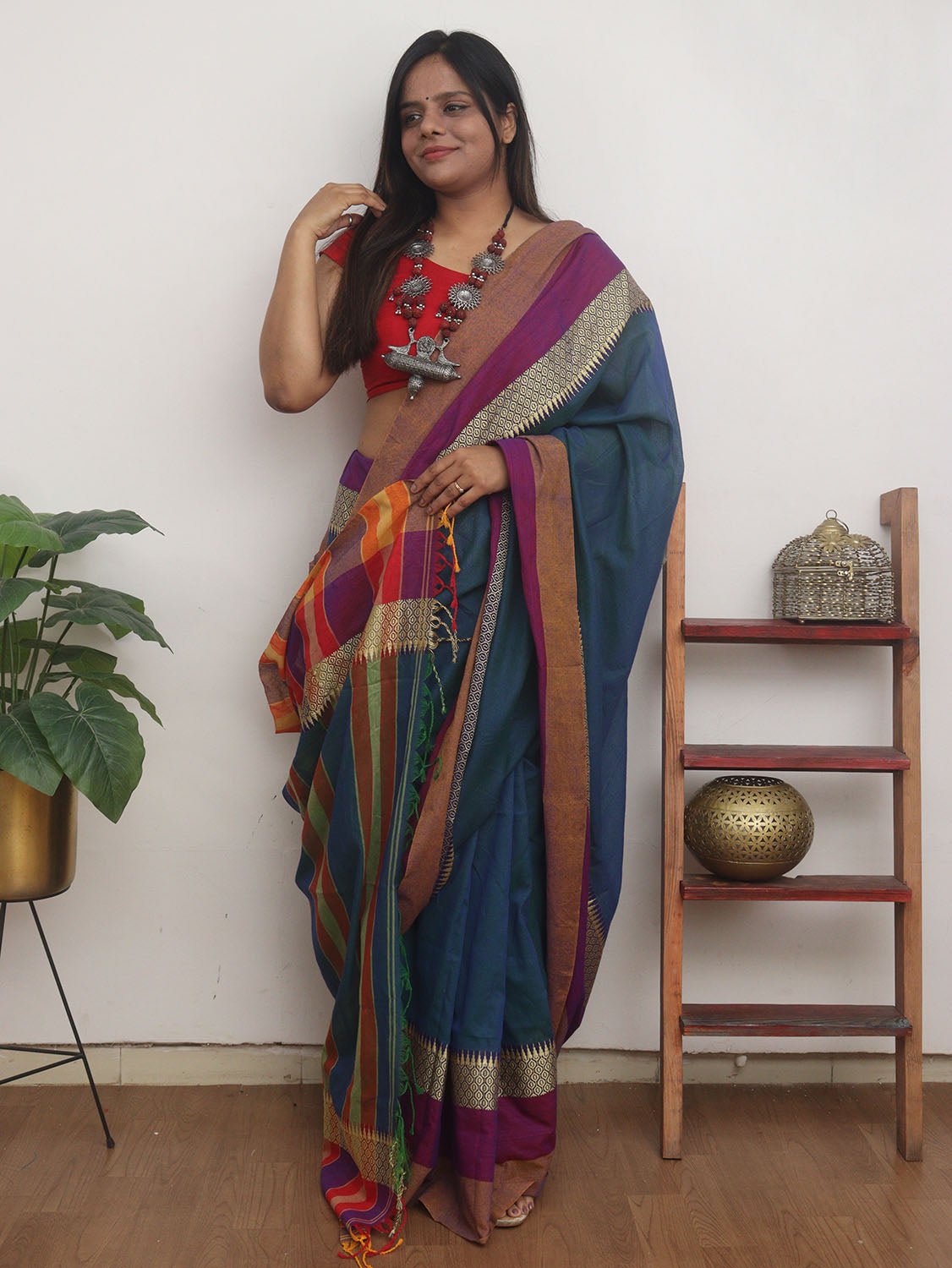 Blue Handloom Plain Bengal Cotton Saree - Luxurion World