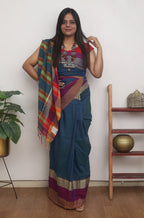 Blue Handloom Plain Bengal Cotton Saree - Luxurion World
