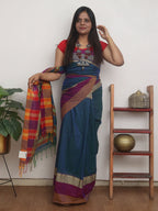Blue Handloom Plain Bengal Cotton Saree - Luxurion World