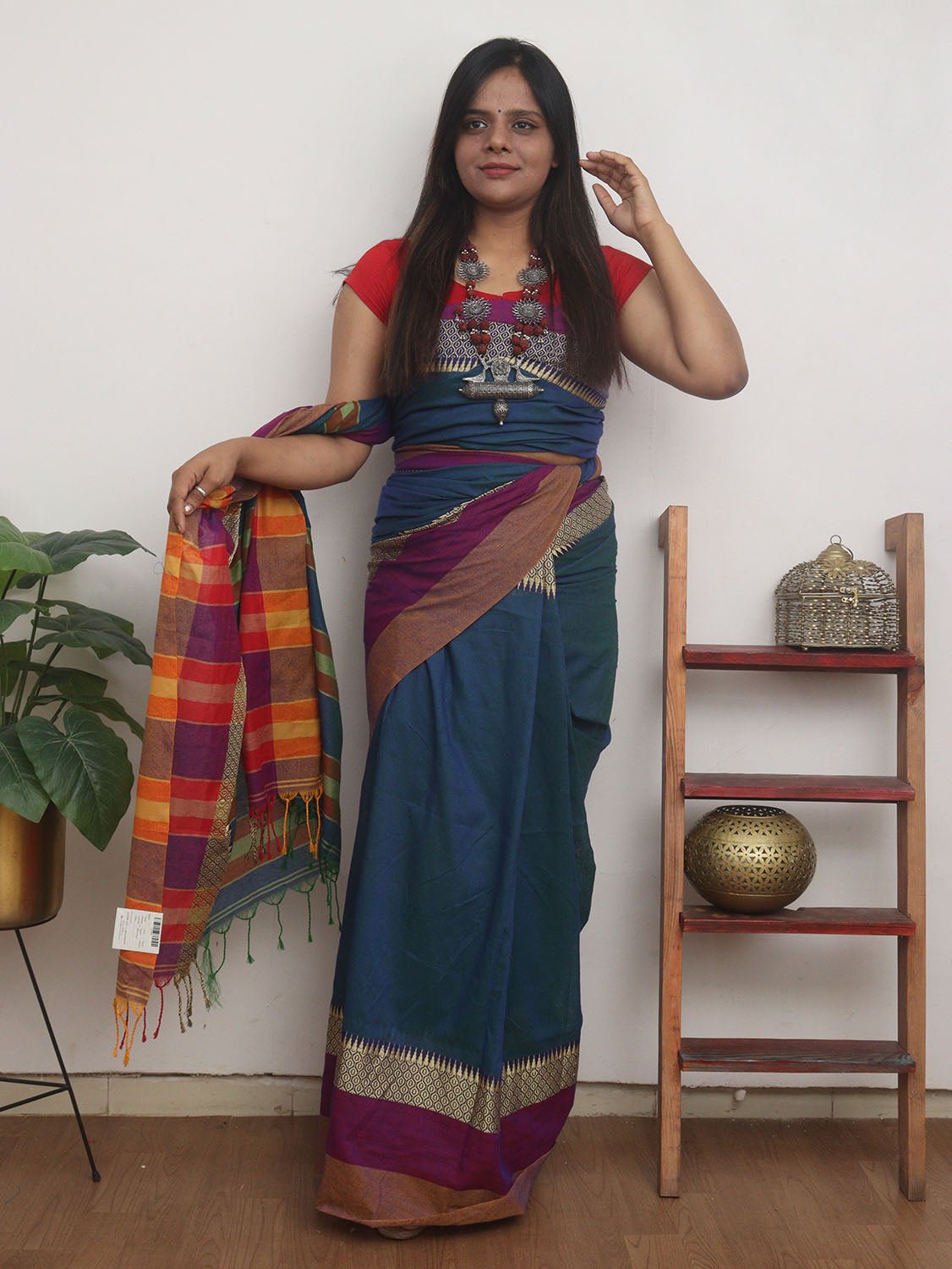 Blue Handloom Plain Bengal Cotton Saree - Luxurion World