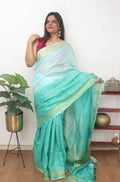 Blue Handloom Pure Linen Shaded Dye Saree - Luxurion World