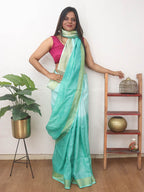Blue Handloom Pure Linen Shaded Dye Saree - Luxurion World