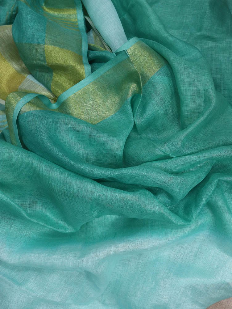 Blue Handloom Pure Linen Shaded Dye Saree