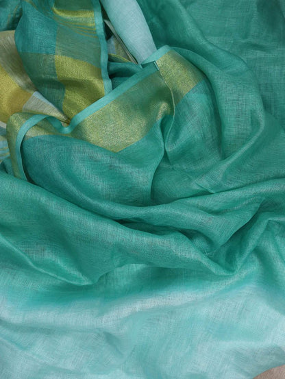 Blue Handloom Pure Linen Shaded Dye Saree - Luxurion World
