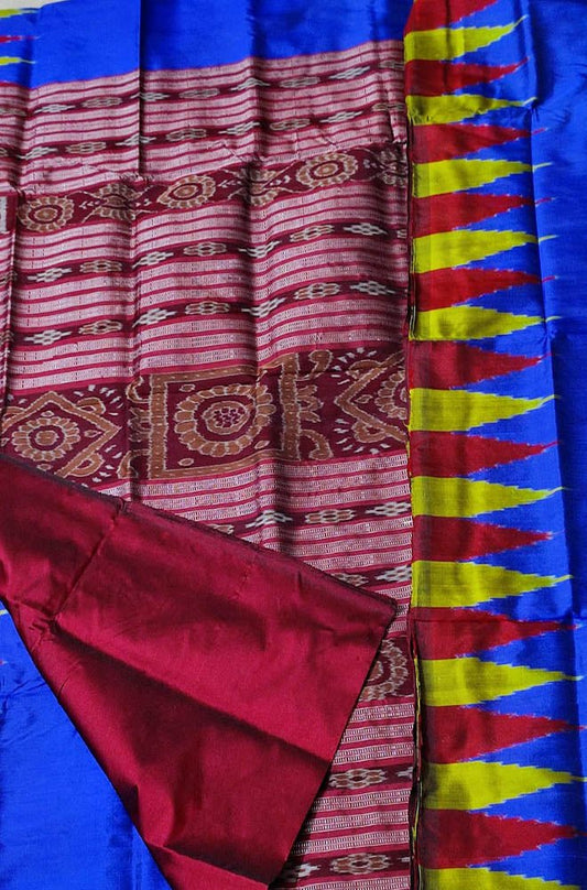 Blue Handloom Sambalpuri Double Ikat Silk Saree