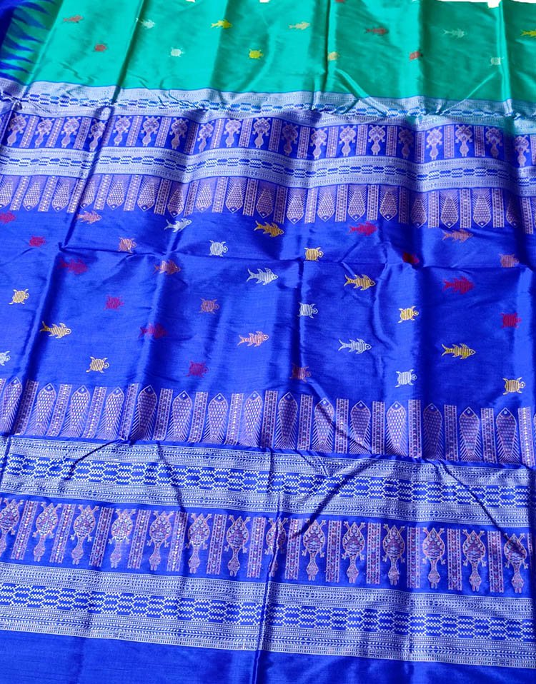 Blue Handloom Sambalpuri Double Ikat Silk Saree