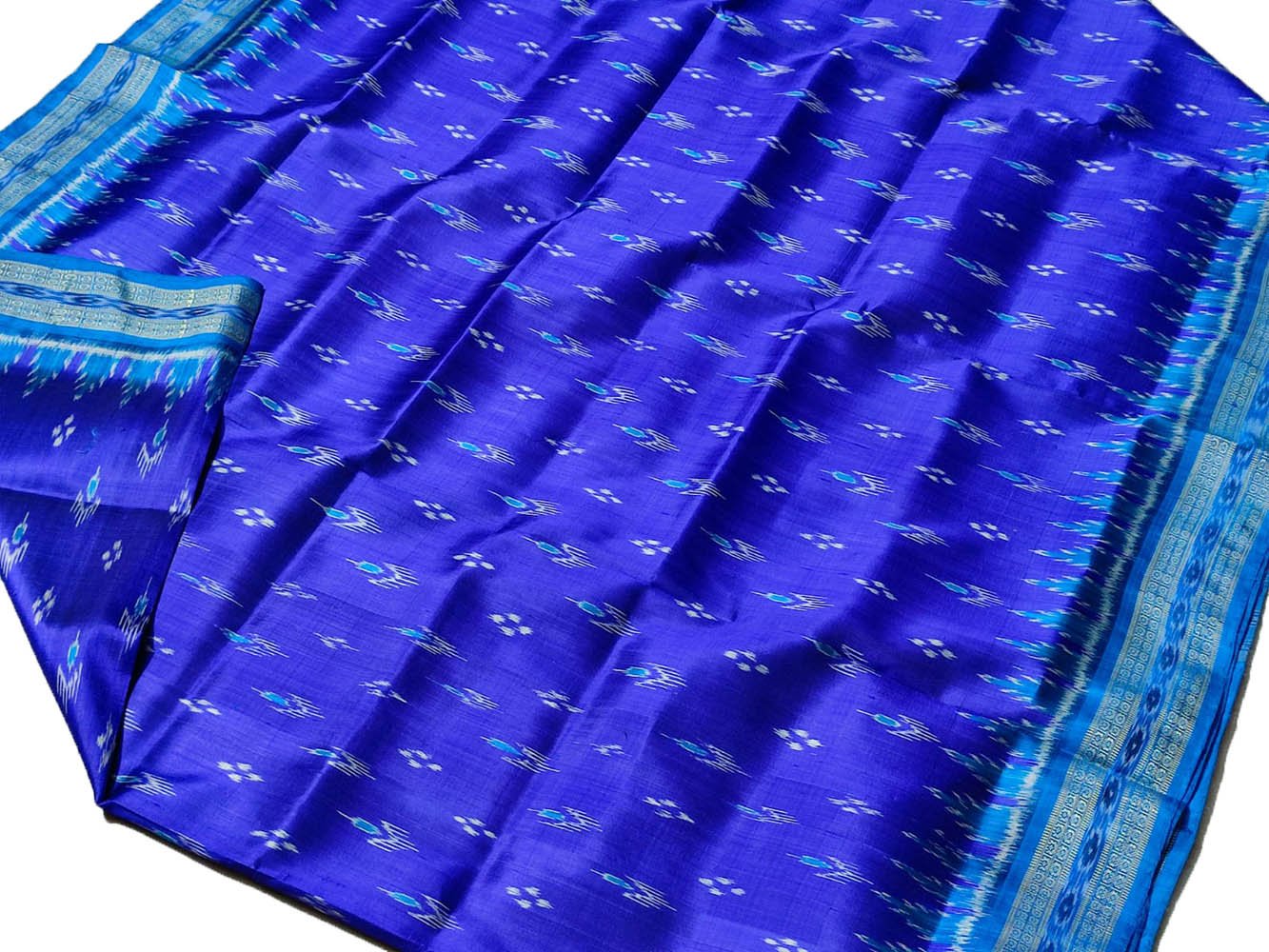 Blue Handloom Sambalpuri Double Ikat Silk Saree - Luxurion World