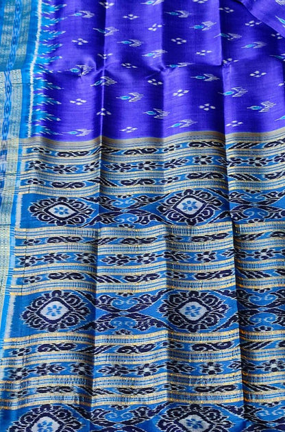 Blue Handloom Sambalpuri Double Ikat Silk Saree - Luxurion World