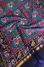 Blue Handloom Semi Patan Patola Pure Silk Dupatta - Luxurion World