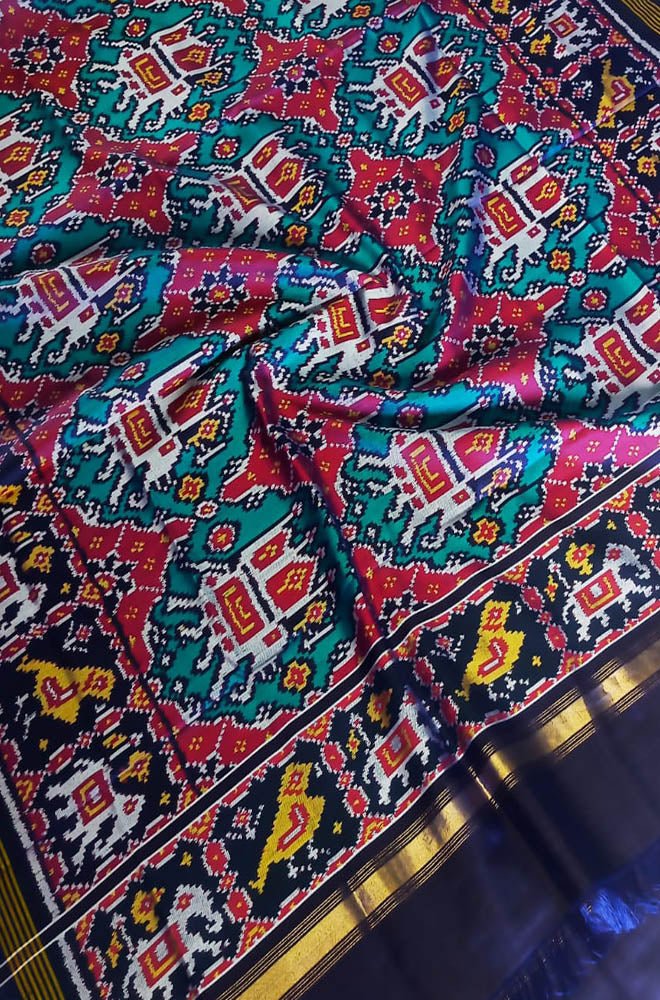 Blue Handloom Semi Patan Patola Pure Silk Dupatta - Luxurion World