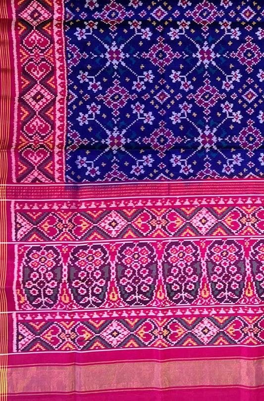 Blue Handloom Semi Patan Patola Pure Silk Saree
