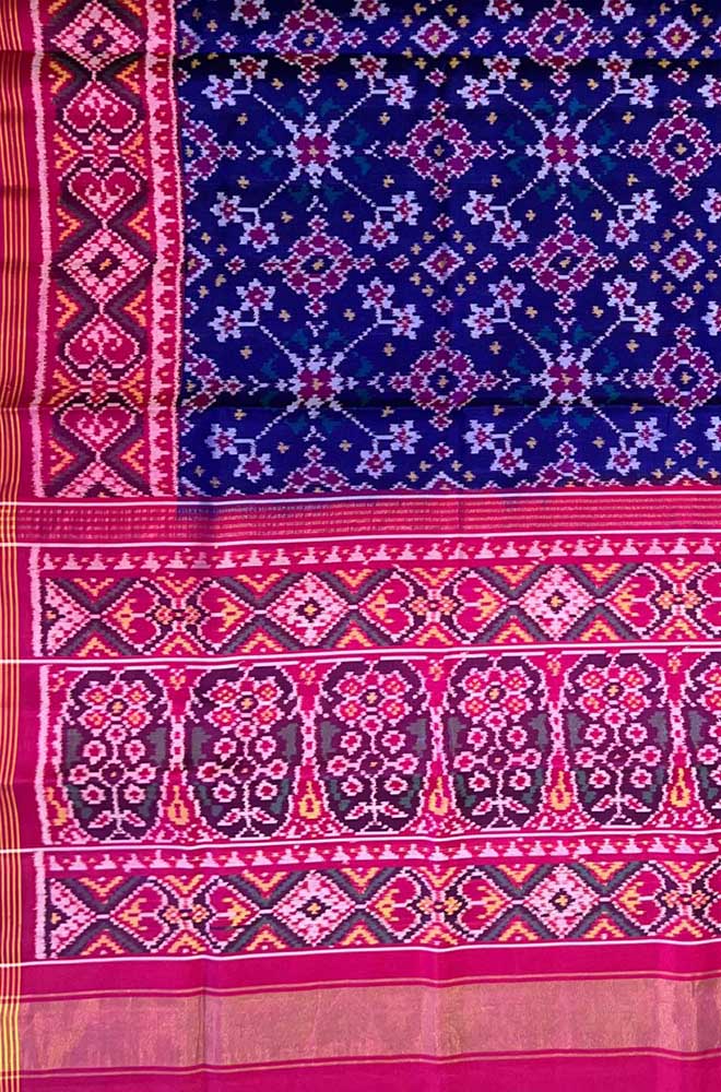 Blue Handloom Semi Patan Patola Pure Silk Saree - Luxurion World