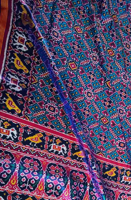 Blue Handloom Semi Patan Patola Pure Silk Saree - Luxurion World