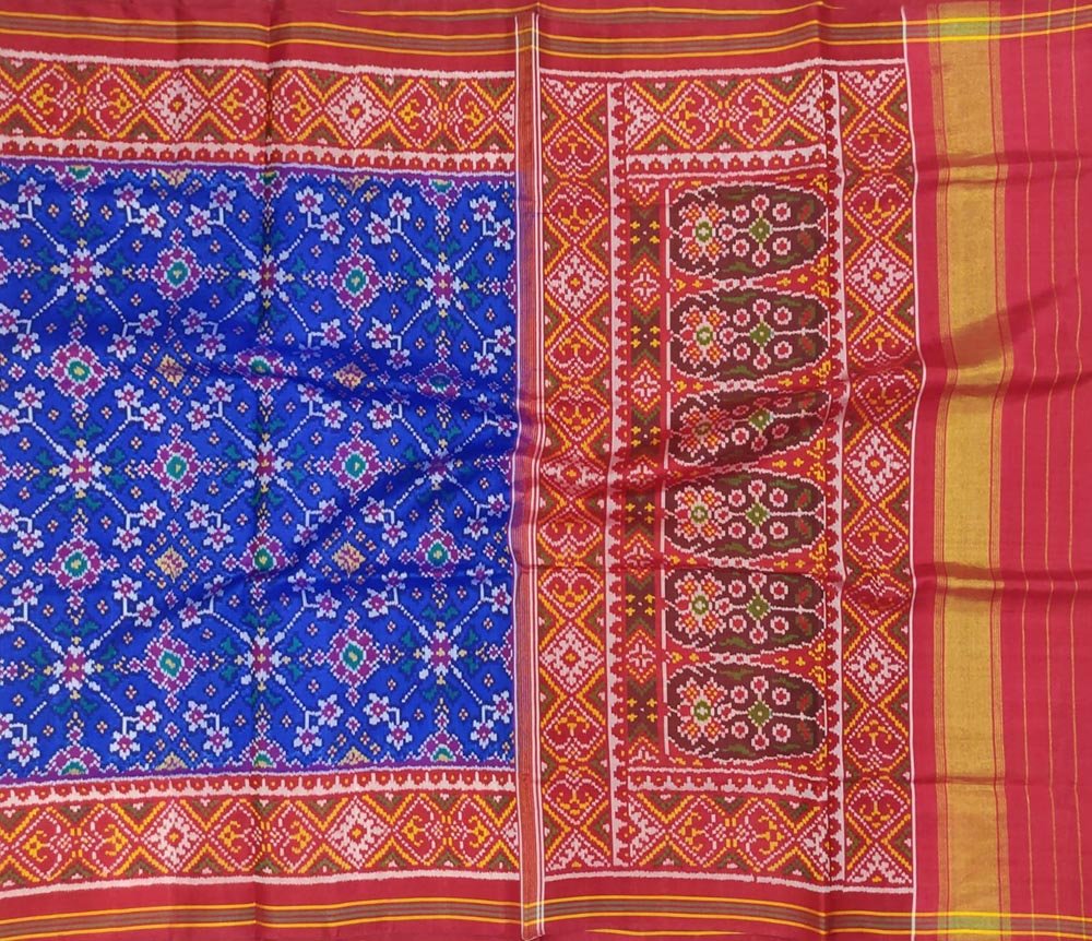 Blue Handloom Semi Patan Patola Pure Silk Saree - Luxurion World