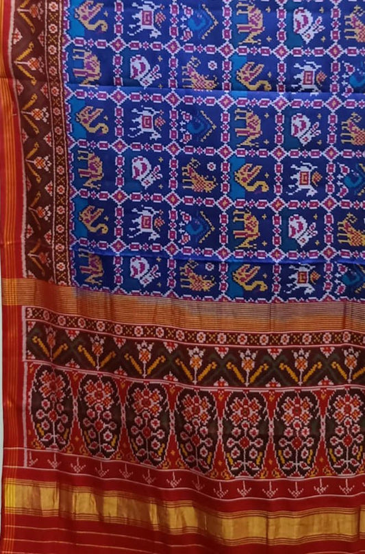 Blue Handloom Semi Patan Patola Pure Silk Saree - Luxurion World