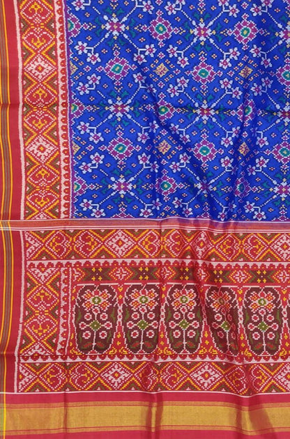 Blue Handloom Semi Patan Patola Pure Silk Saree