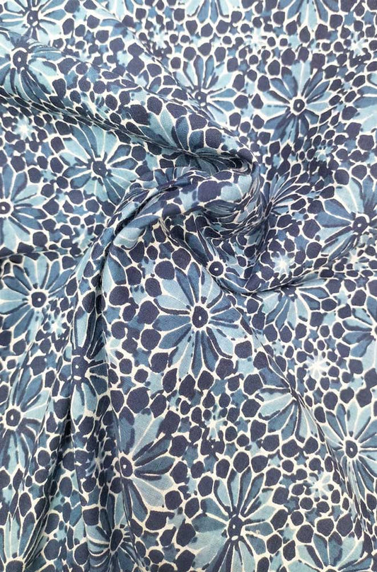 Blue Indigo Block Printed Pure Cotton Fabric ( 1 Mtr ) - Luxurion World