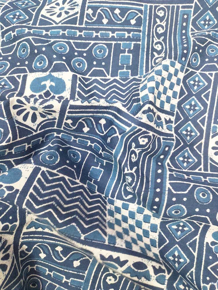Blue Indigo Block Printed Pure Cotton Fabric ( 1 Mtr ) - Luxurion World