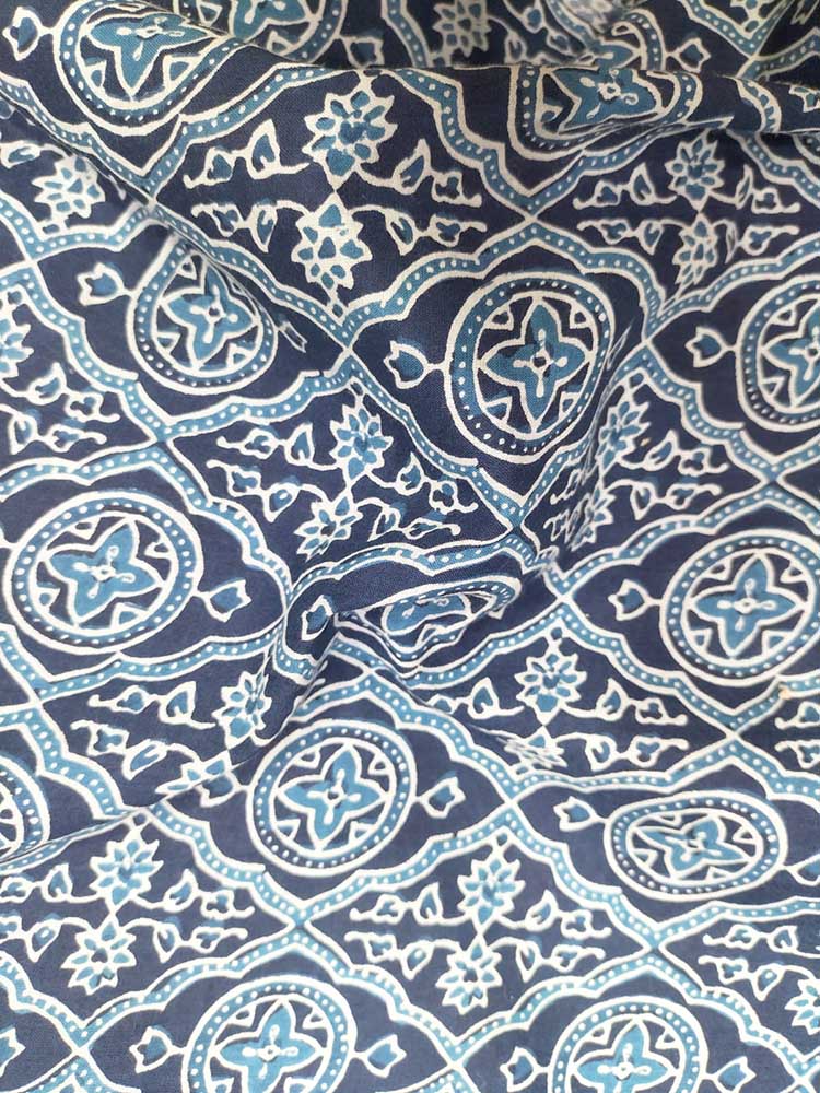 Blue Indigo Block Printed Pure Cotton Fabric ( 1 Mtr ) - Luxurion World