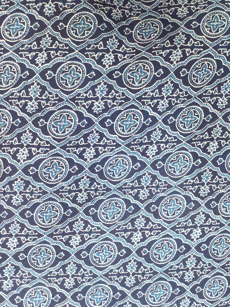 Blue Indigo Block Printed Pure Cotton Fabric ( 1 Mtr ) - Luxurion World