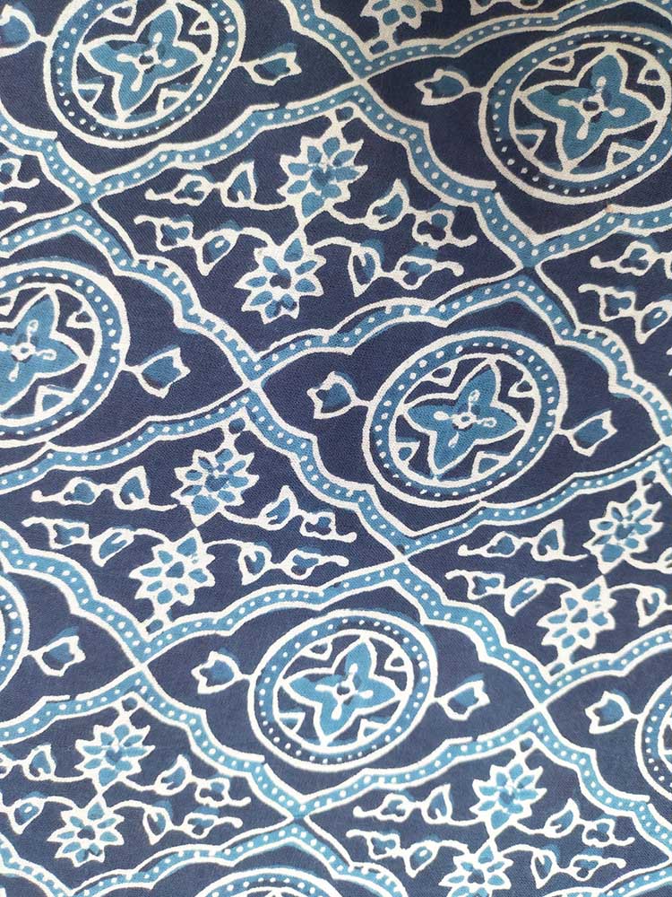 Blue Indigo Block Printed Pure Cotton Fabric ( 1 Mtr ) - Luxurion World