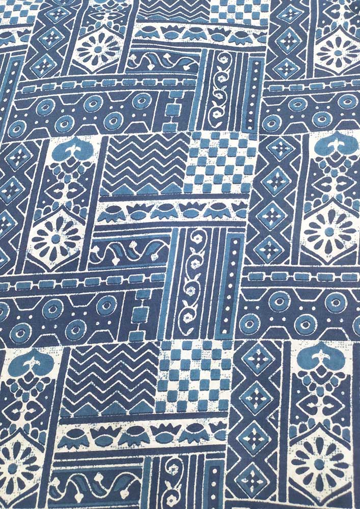 Blue Indigo Block Printed Pure Cotton Fabric ( 1 Mtr ) - Luxurion World