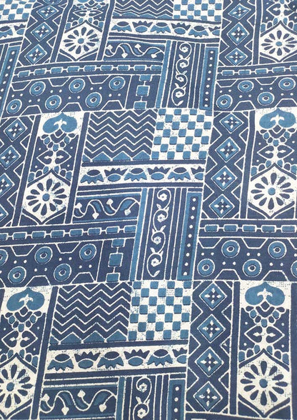 Blue Indigo Block Printed Pure Cotton Fabric ( 1 Mtr ) - Luxurion World