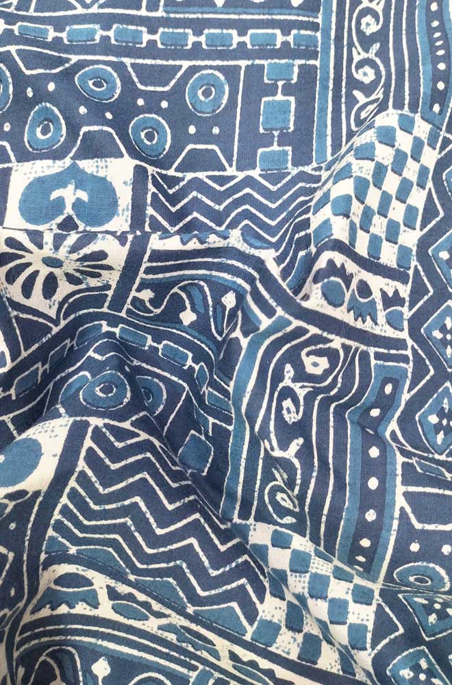 Blue Indigo Block Printed Pure Cotton Fabric ( 1 Mtr ) - Luxurion World