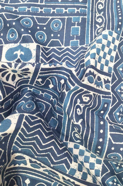 Blue Indigo Block Printed Pure Cotton Fabric ( 1 Mtr ) - Luxurion World