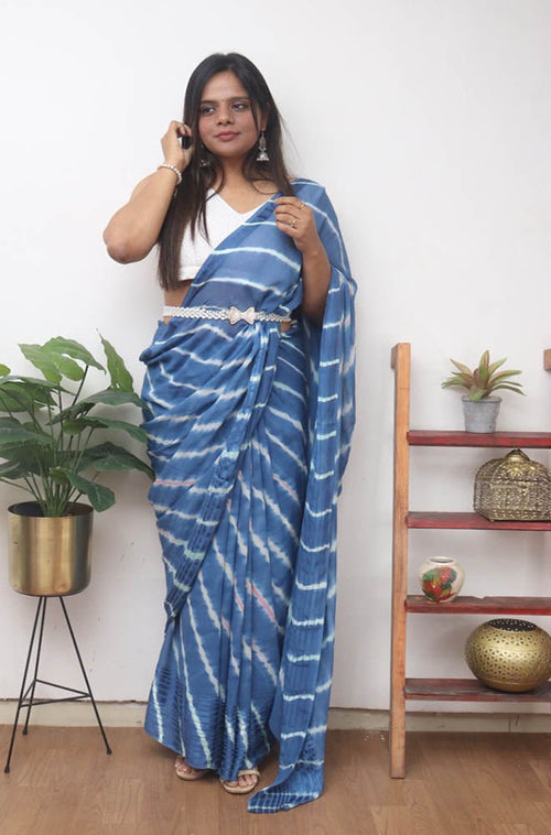 Blue Leheriya Tie & Dye Georgette Saree - Luxurion World