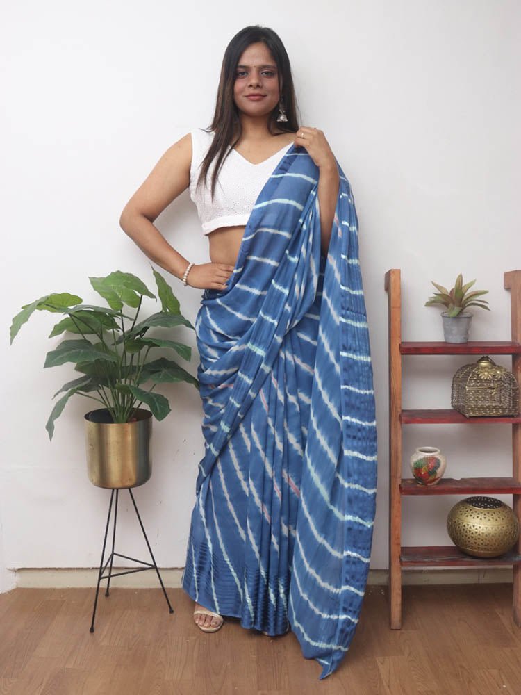 Blue Leheriya Tie & Dye Georgette Saree - Luxurion World