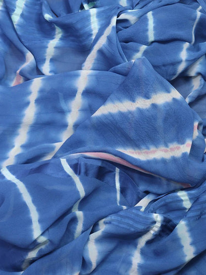 Blue Leheriya Tie & Dye Georgette Saree - Luxurion World