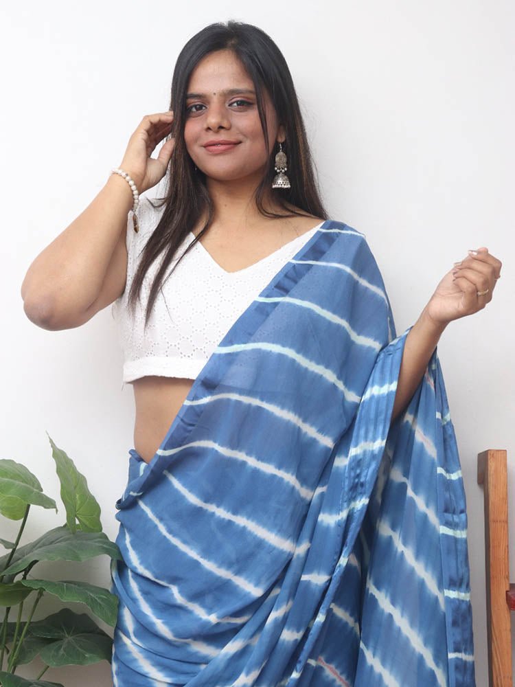 Blue Leheriya Tie & Dye Georgette Saree - Luxurion World