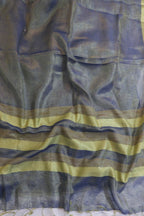Blue Linen Tissue Silk Saree With Hand Painted Pure Silk Stitched Blouse With Peacock Design - Luxurion World