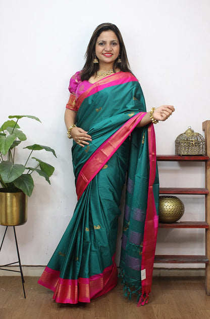 Blue Paithani Cotton Silk Saree - Luxurion World
