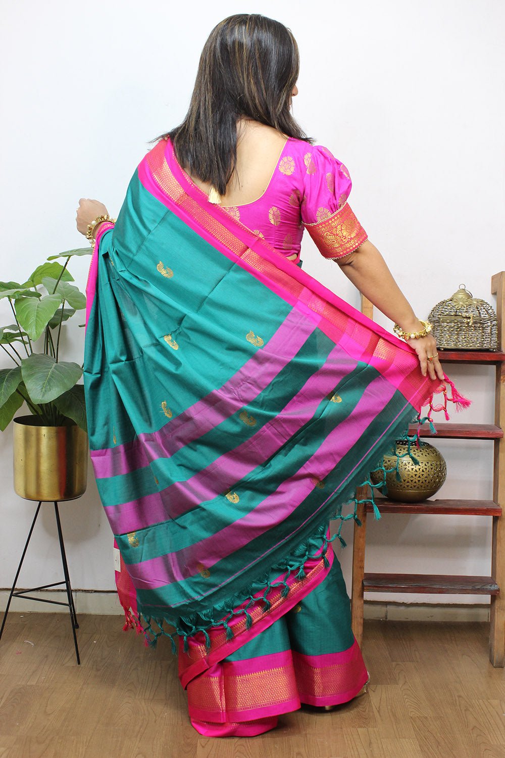 Blue Paithani Cotton Silk Saree - Luxurion World