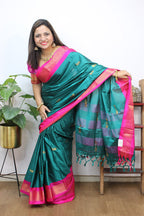 Blue Paithani Cotton Silk Saree - Luxurion World