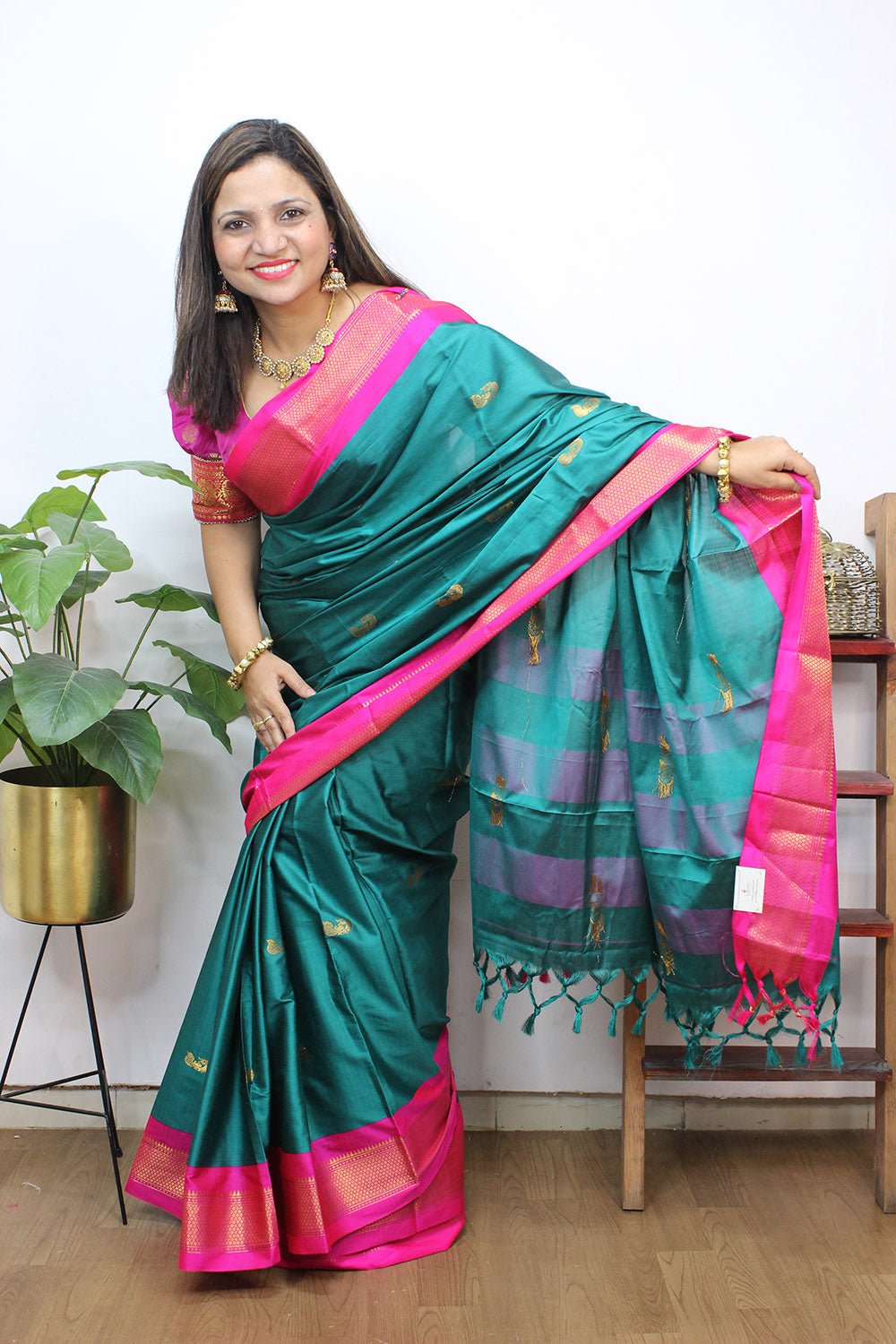 Blue Paithani Cotton Silk Saree - Luxurion World