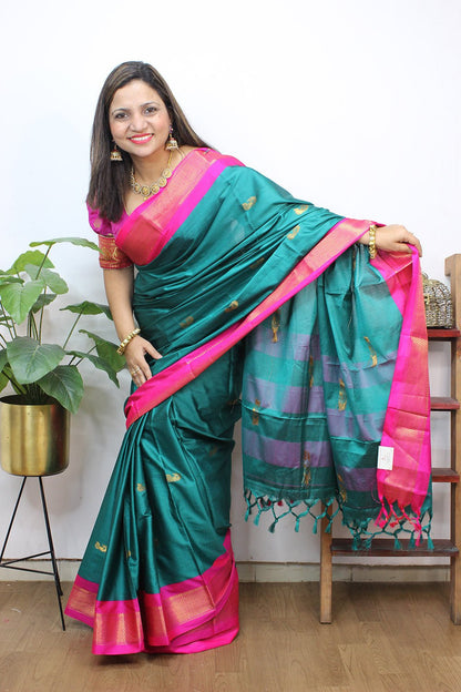 Blue Paithani Cotton Silk Saree - Luxurion World