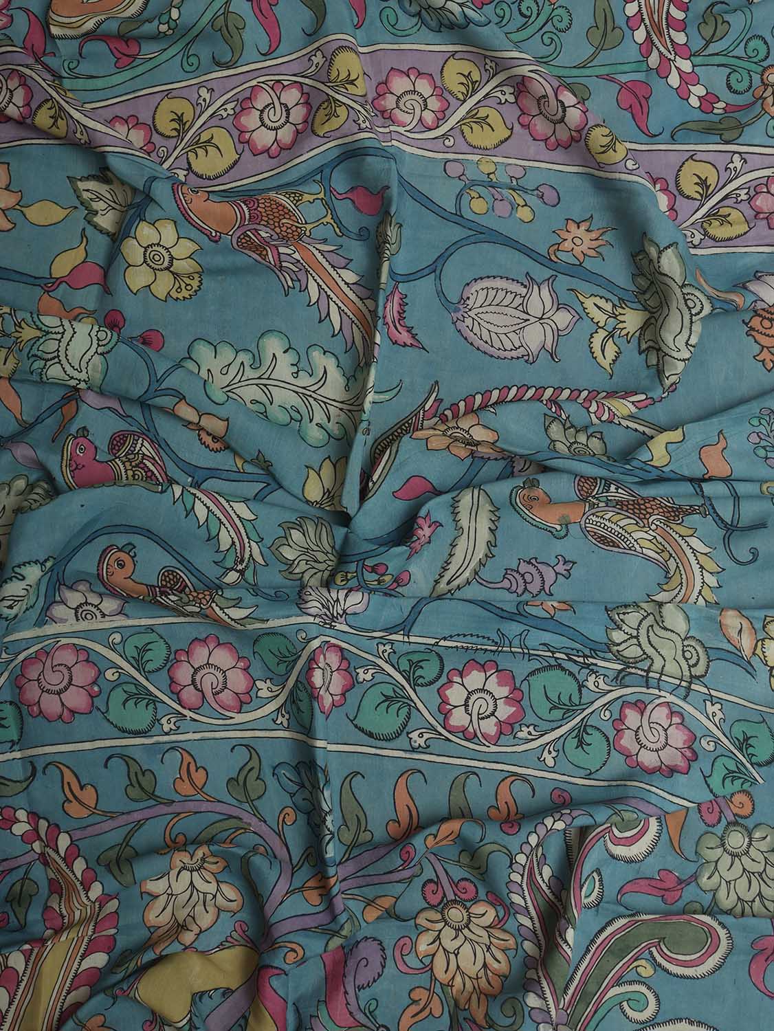 Blue Pen Kalamkari Pure Silk Dupatta - Luxurion World