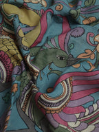 Blue Pen Kalamkari Pure Silk Dupatta - Luxurion World