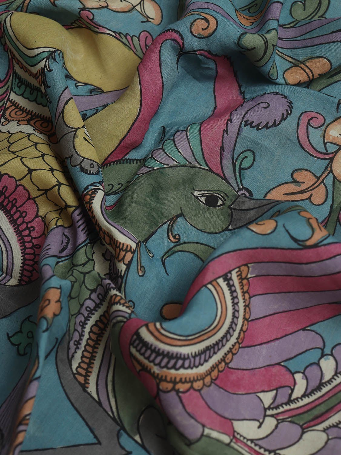 Blue Pen Kalamkari Pure Silk Dupatta - Luxurion World