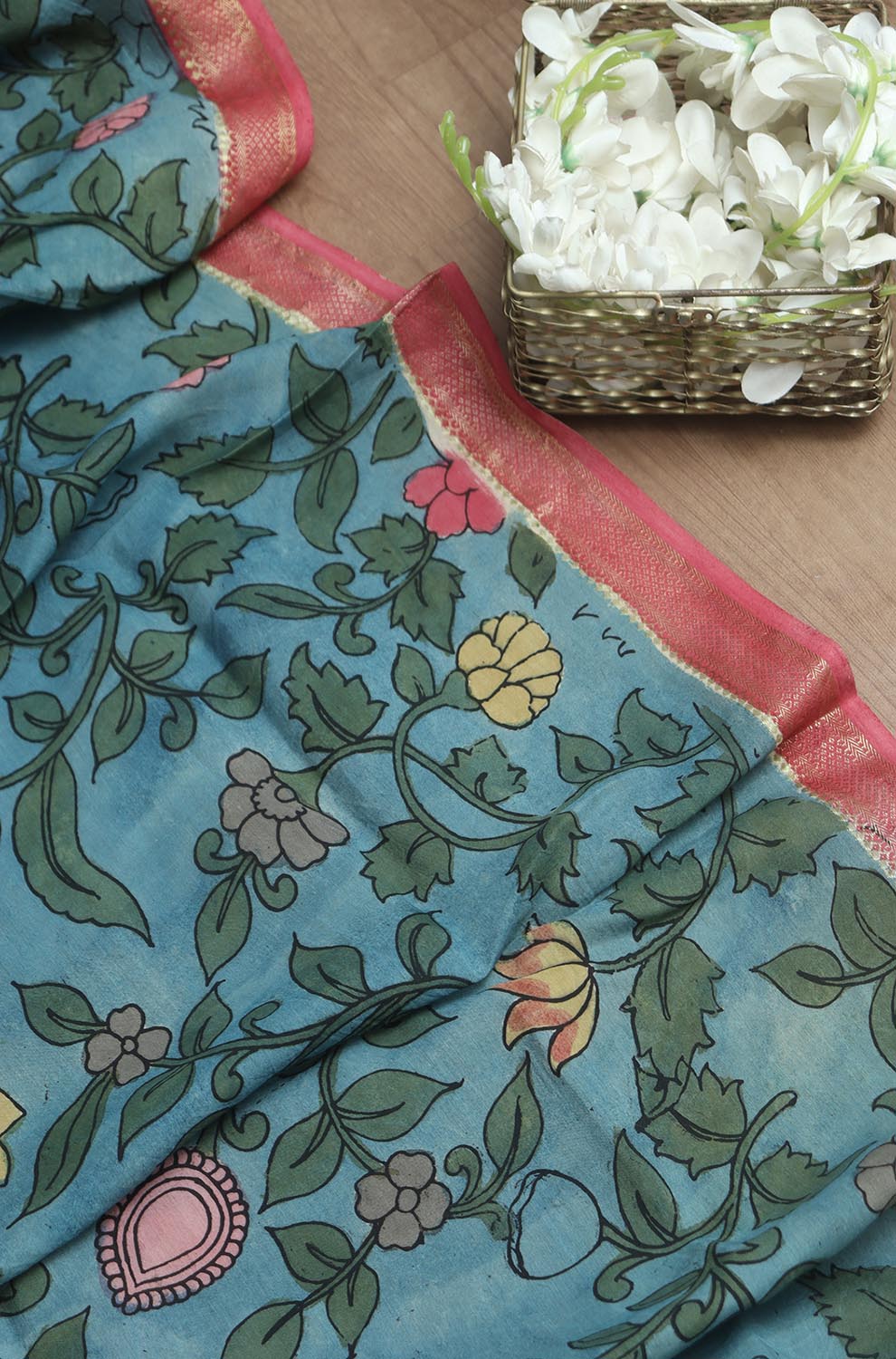 Stunning Blue Pen Kalamkari Pure Silk Dupatta - Perfect for Any Occasion! - Luxurion World