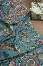 Blue Pen Kalamkari Pure Silk Dupatta - Luxurion World