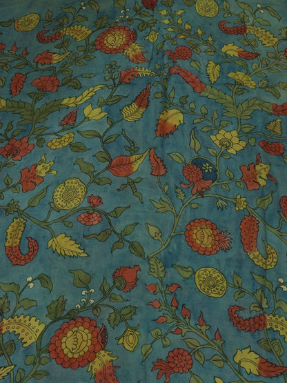 Blue Pen Kalamkari Pure Silk Fabric ( 1 Mtr ) - Luxurion World