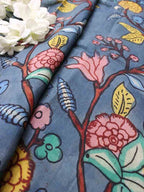 Blue Pen Kalamkari Pure Silk Fabric (1 Mtr ) - Luxurion World