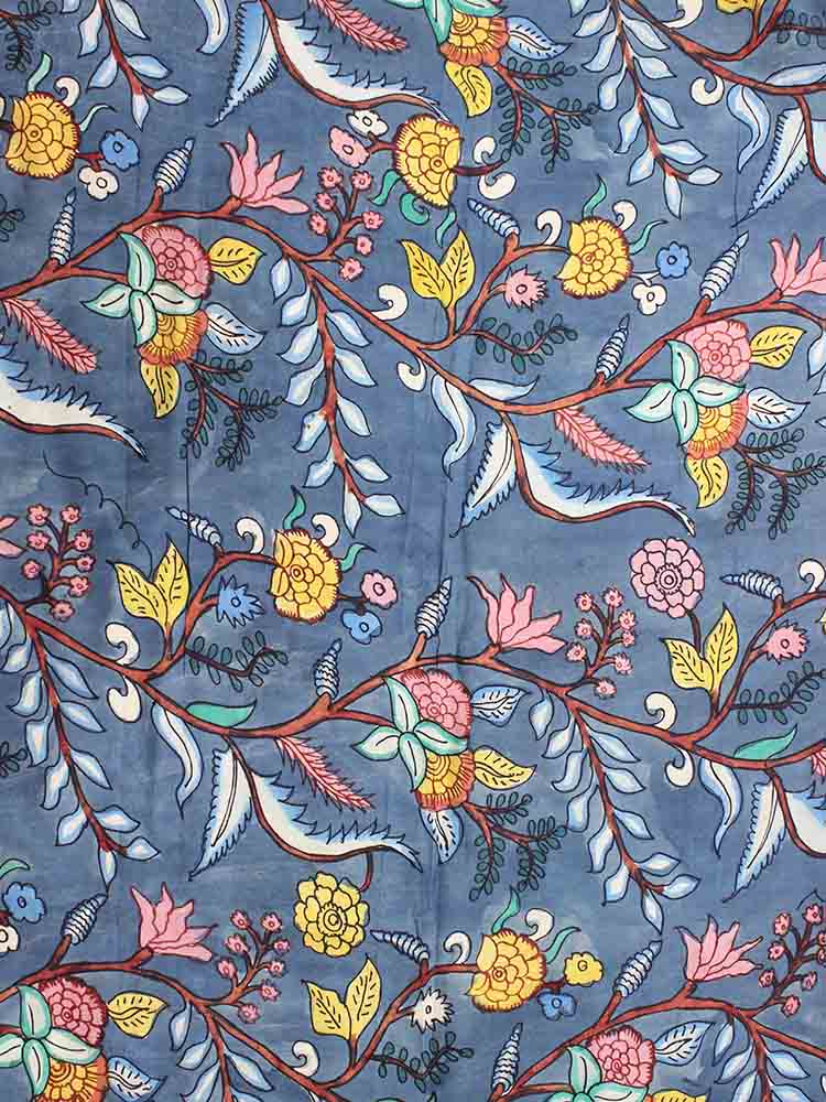 Blue Pen Kalamkari Pure Silk Fabric (1 Mtr ) - Luxurion World